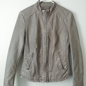Light Gray Brown Faux Leather Jacket